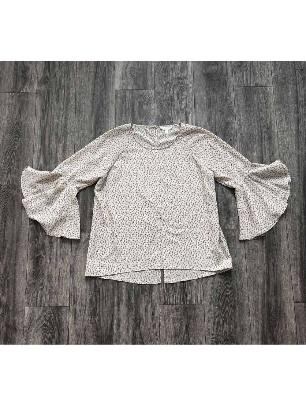 LC Lauren Conrad Cream Micro Leopard Bell Sleeve Blouse XL Boho Romantic